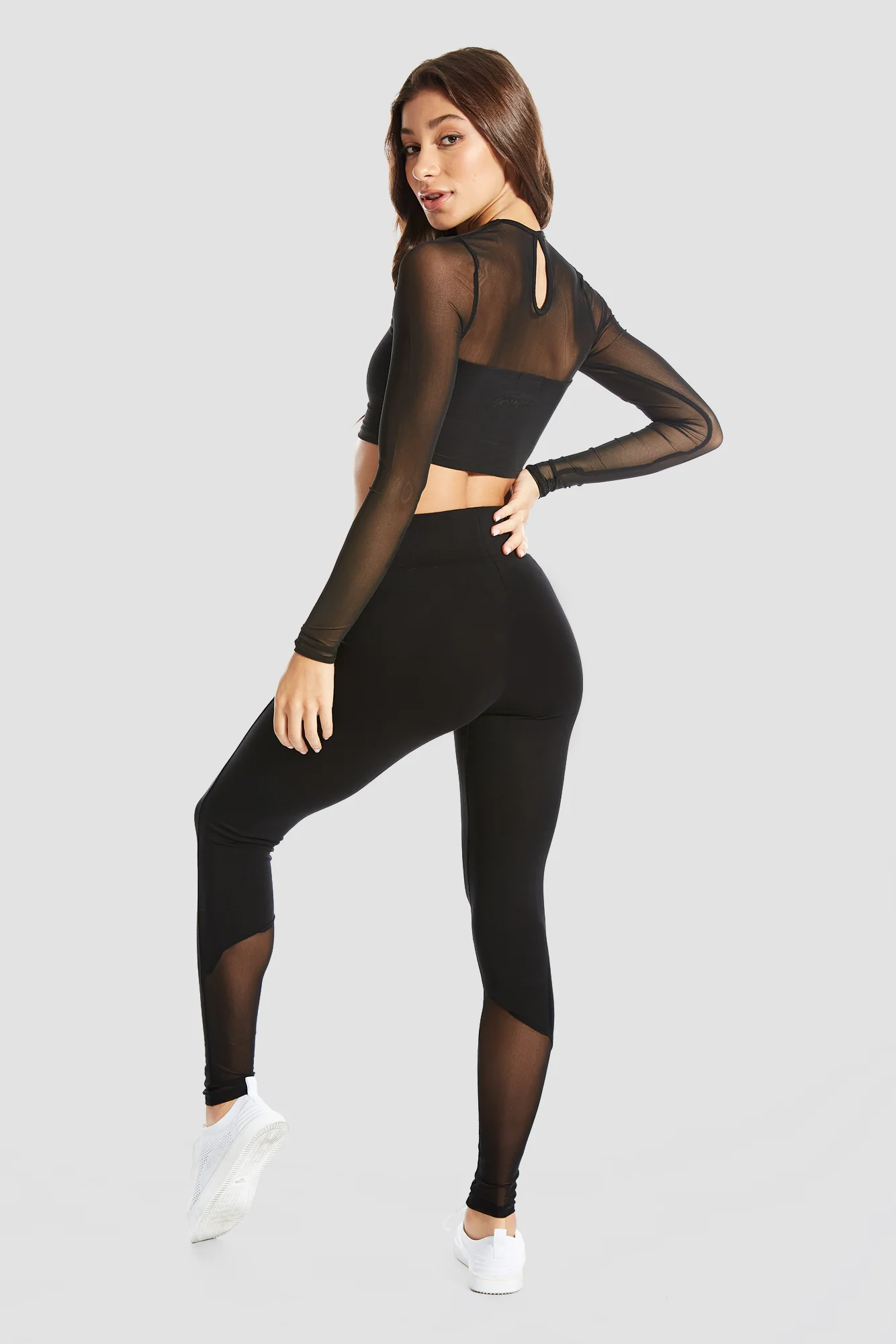 Mesh Panel Long Sleeve Crop Top - Image 4